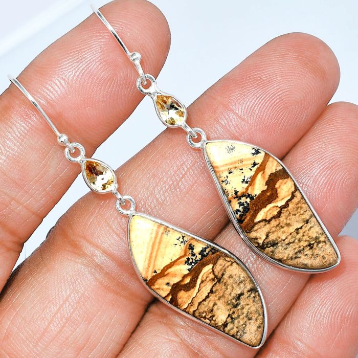 Picture Jasper and Citrine Earrings SDE85756 E-1002, 12x28 mm