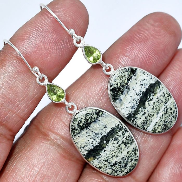 Natural Chrysotile and Peridot Earrings SDE85797 E-1002, 15x24 mm