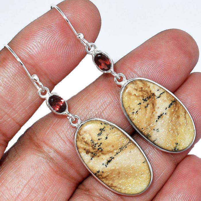 Picture Jasper and Garnet Earrings SDE85819 E-1002, 14x24 mm