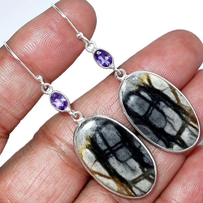 Picasso Jasper and Amethyst Earrings SDE85859 E-1002, 16x27 mm