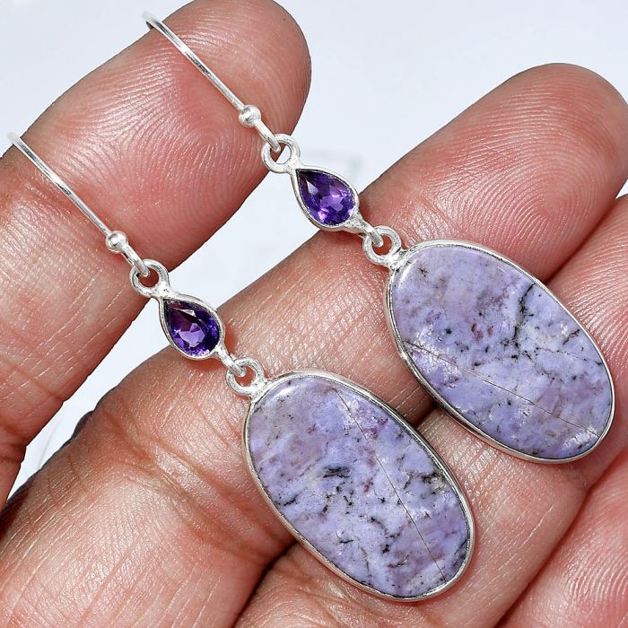 Lavender Jade and Amethyst Earrings SDE85860 E-1002, 13x23 mm