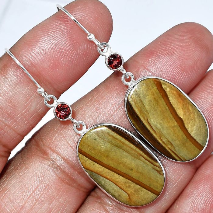 Polygram Jasper and Garnet Earrings SDE85883 E-1002, 15x25 mm