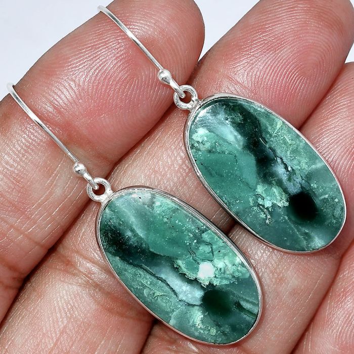 Green Lace Agate Earrings SDE85929 E-1001, 14x26 mm