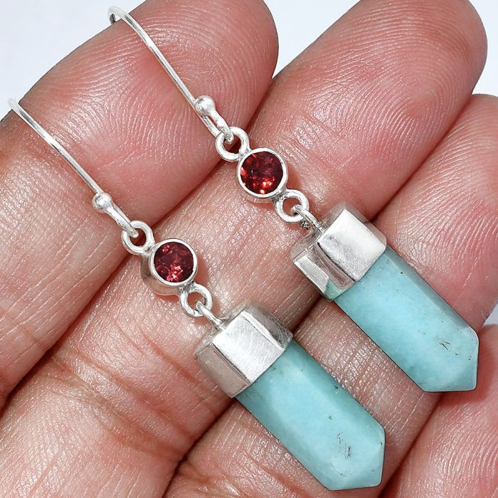 Paraiba Amazonite and Garnet Point Earrings SDE85968 E-1135, 6x18 mm