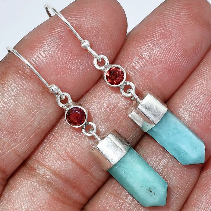 Paraiba Amazonite and Garnet Point Earrings SDE85969 E-1135, 5x15 mm