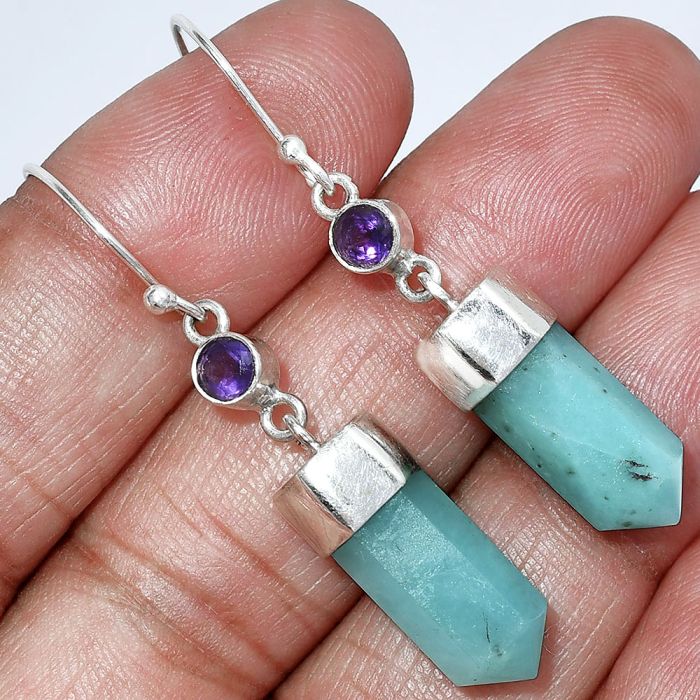 Point - Paraiba Amazonite and Amethyst Earrings SDE86001 E-1135, 7x16 mm