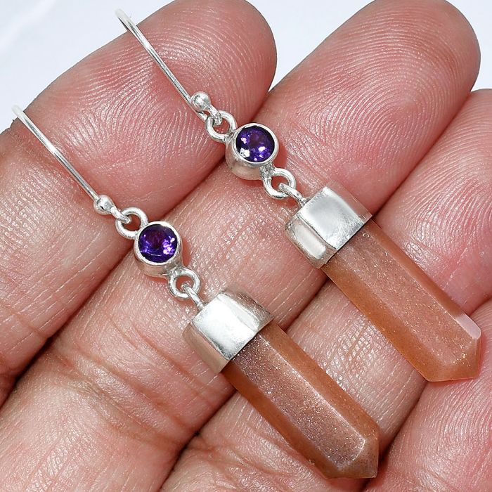 Point - Sunstone and Amethyst Earrings SDE86002 E-1135, 6x20 mm