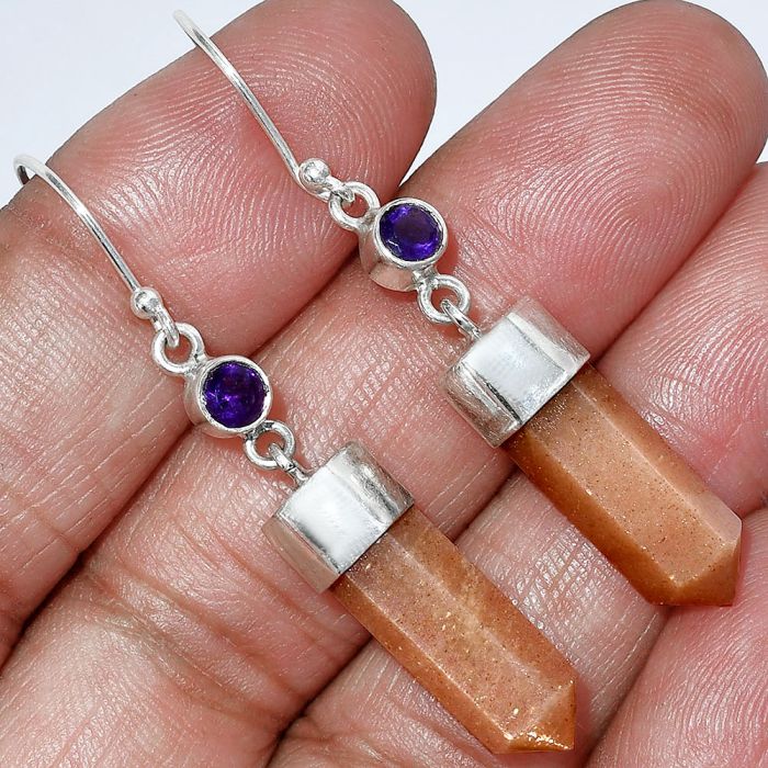 Point - Sunstone and Amethyst Earrings SDE86003 E-1135, 7x18 mm