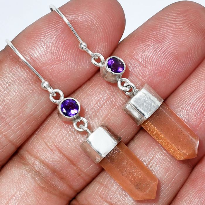 Point - Sunstone and Amethyst Earrings SDE86004 E-1135, 6x16 mm