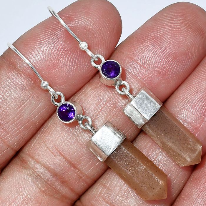 Point - Sunstone and Amethyst Earrings SDE86005 E-1135, 6x17 mm