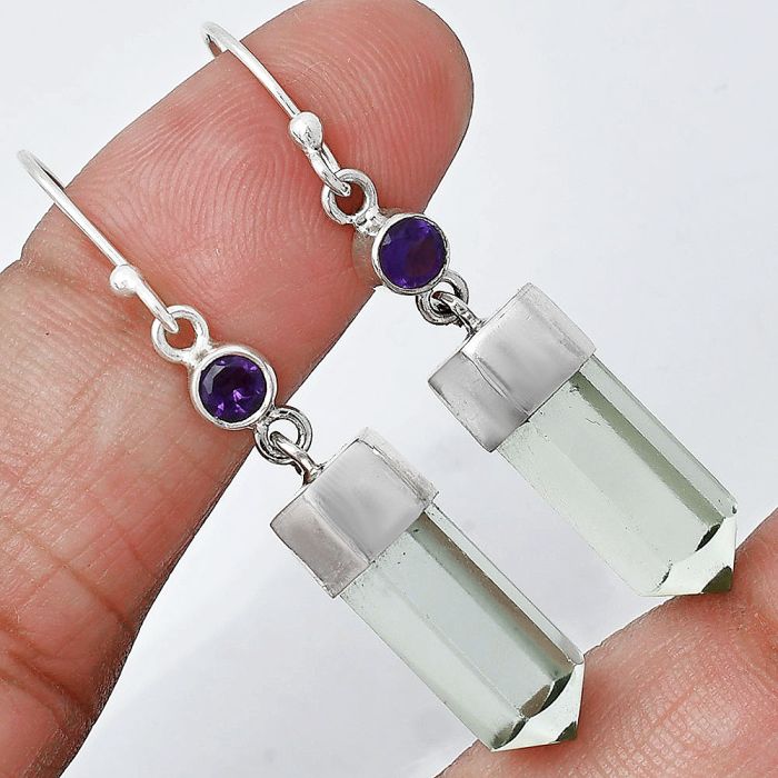 Point - Prasiolite (Green Amethyst) and Amethyst Earrings SDE86008 E-1135, 7x17 mm