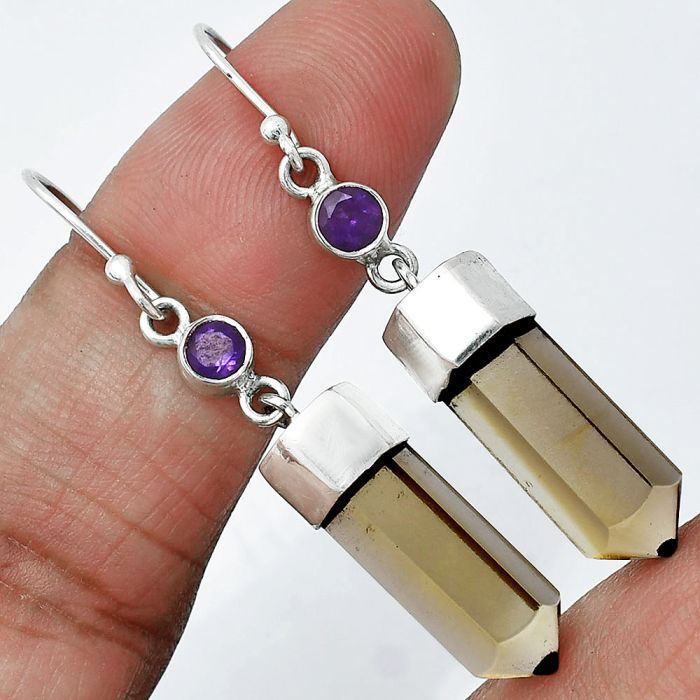 Point - Smoky Quartz and Amethyst Earrings SDE86009 E-1135, 7x18 mm