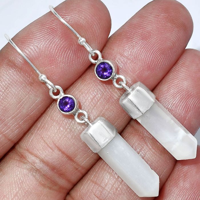 Point - Srilankan Moonstone and Amethyst Earrings SDE86012 E-1135, 6x19 mm