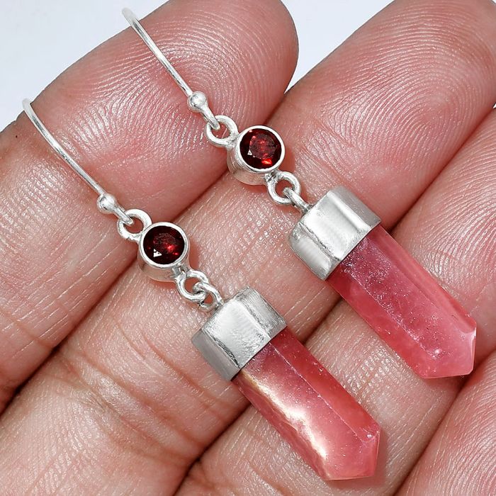 Point - Rhodochrosite Argentina and Garnet Earrings SDE86015 E-1135, 6x17 mm