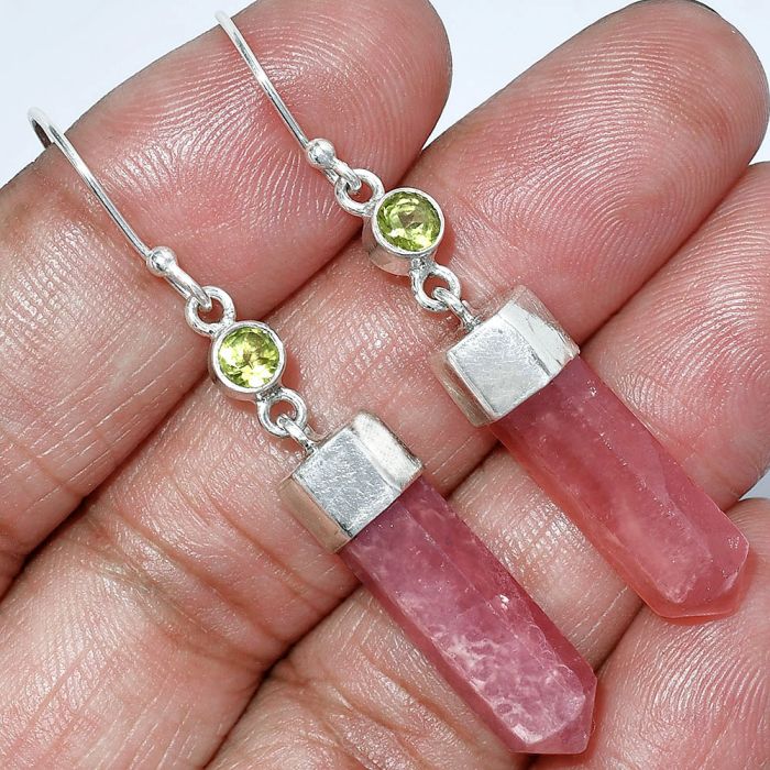 Point - Rhodochrosite Argentina and Peridot Earrings SDE86016 E-1135, 7x22 mm