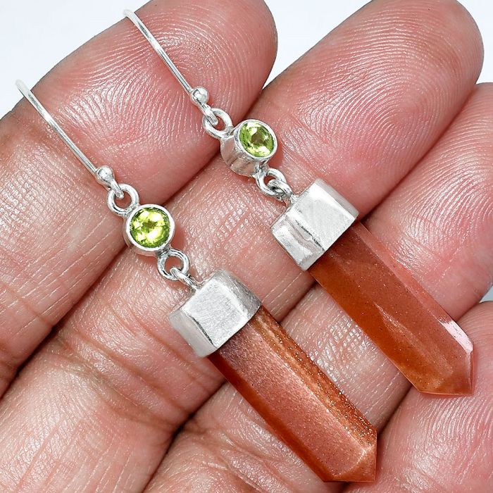 Point - Sunstone and Peridot Earrings SDE86017 E-1135, 7x21 mm