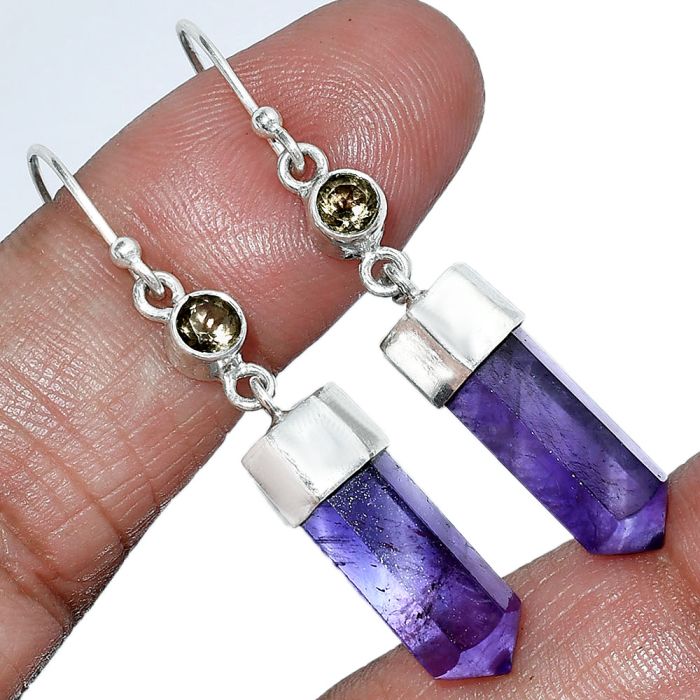 Point - African Amethyst and Smoky Quartz Earrings SDE86020 E-1135, 6x17 mm