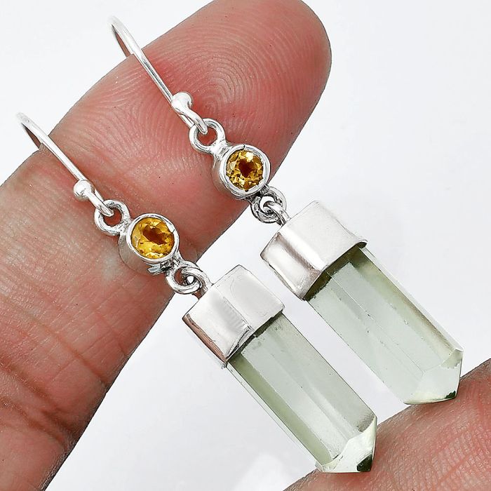 Point - Prasiolite (Green Amethyst) and Citrine Earrings SDE86021 E-1135, 7x17 mm