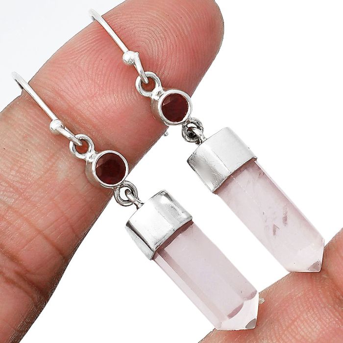 Point - Rose Quartz and Garnet Earrings SDE86023 E-1135, 6x17 mm