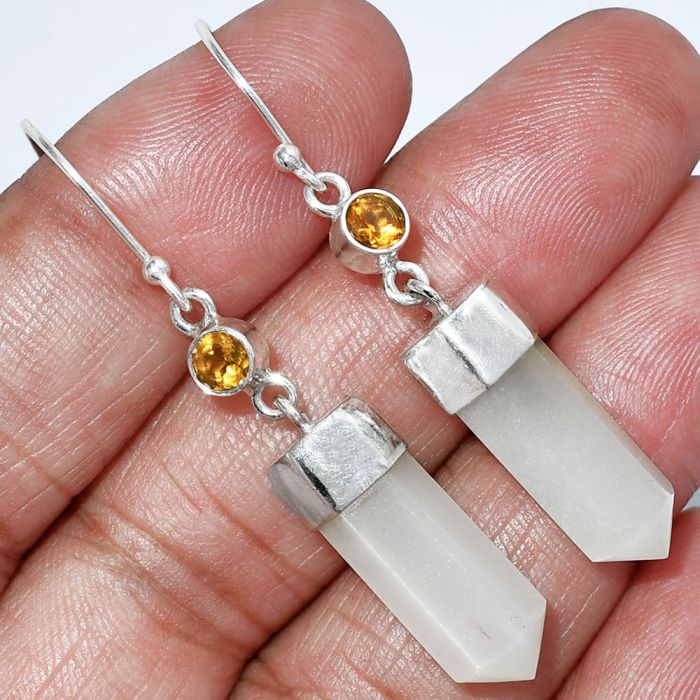 Point - Srilankan Moonstone and Citrine Earrings SDE86024 E-1135, 7x19 mm