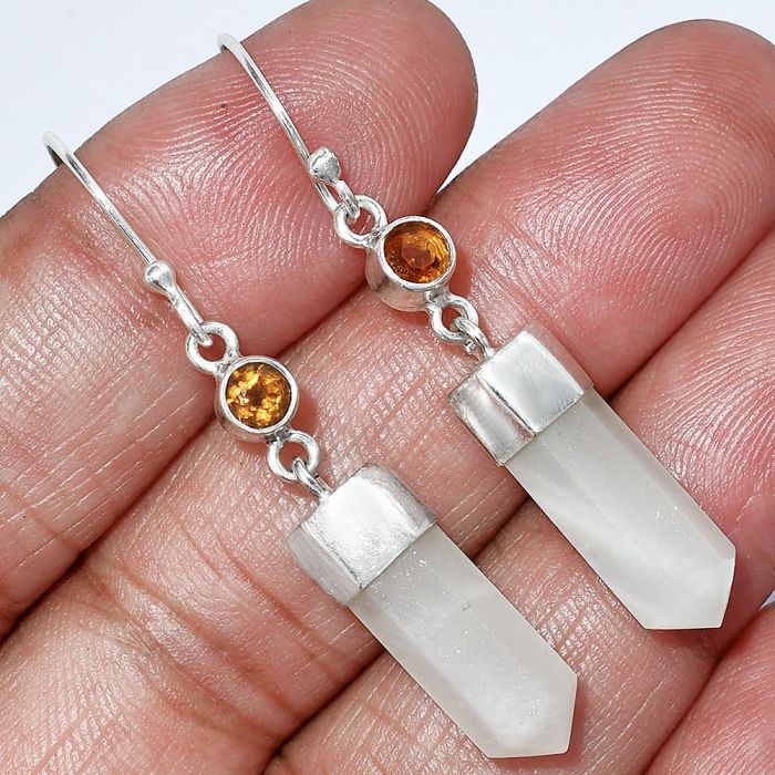 Point - Srilankan Moonstone and Mandarin Citrine Earrings SDE86025 E-1135, 6x17 mm