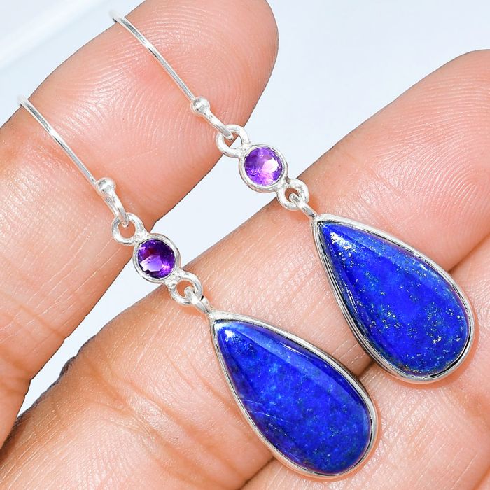 Lapis Lazuli and Amethyst Earrings SDE86033 E-1002, 10x19 mm