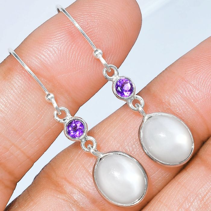 Srilankan Moonstone and Amethyst Earrings SDE86035 E-1002, 9x11 mm