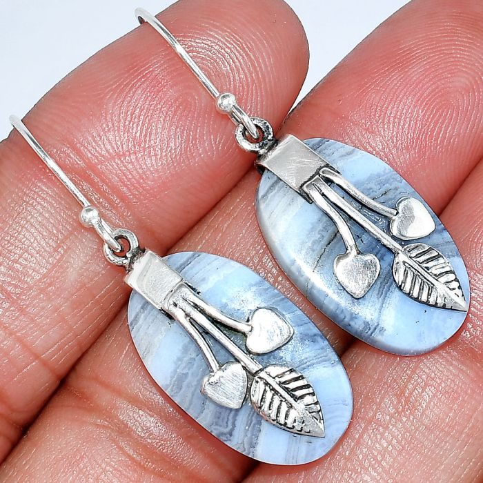 Blue Lace Agate Earrings SDE86040 E-1233, 13x22 mm