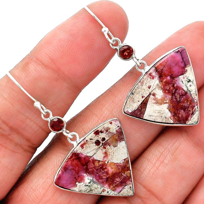 Rhodonite and Garnet Earrings SDE86042 E-1002, 19x23 mm