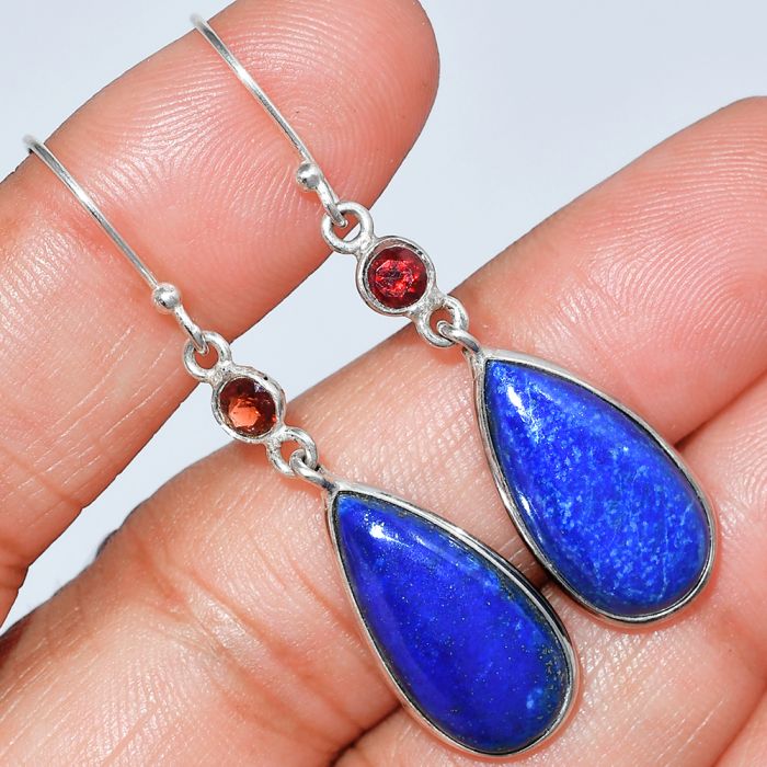 Lapis Lazuli and Garnet Earrings SDE86045 E-1002, 10x20 mm