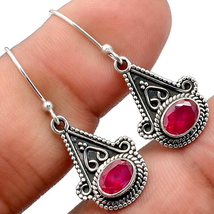 Lab Created Pink Rubellite Earrings SDE86069 E-1181, 5x7 mm