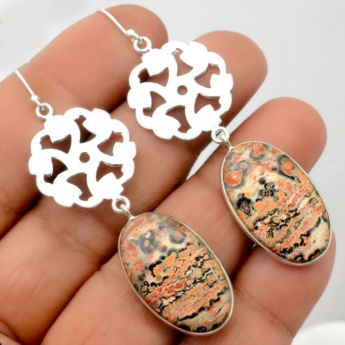 Leopard Skin Jasper Earrings SDE86143 E-1094, 16x26 mm