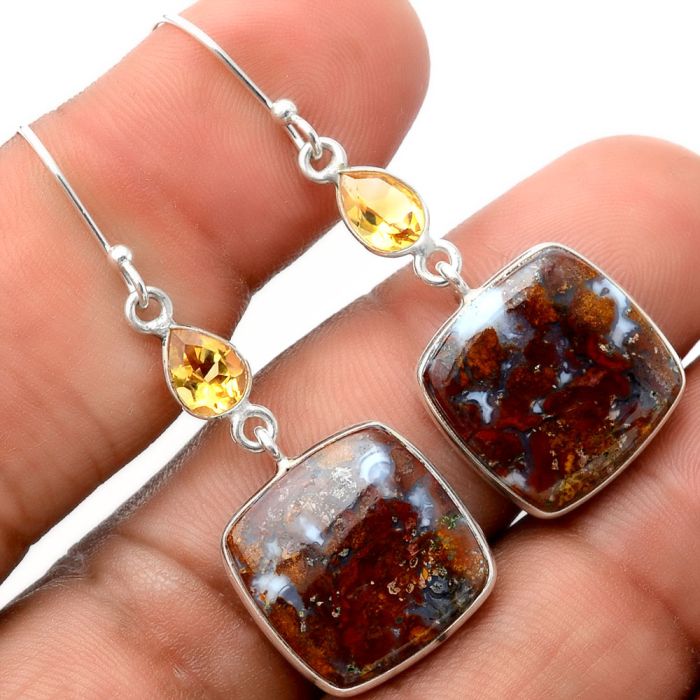 Rare Cady Mountain Agate and Citrine Earrings SDE86189 E-1002, 16x16 mm