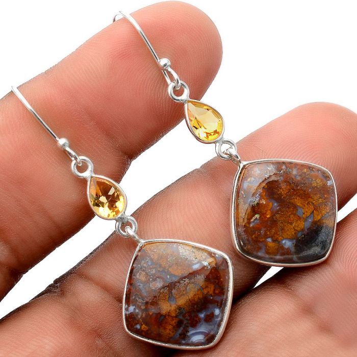 Rare Cady Mountain Agate and Citrine Earrings SDE86190 E-1002, 16x16 mm