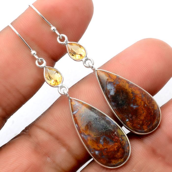 Rare Cady Mountain Agate and Citrine Earrings SDE86196 E-1002, 13x26 mm