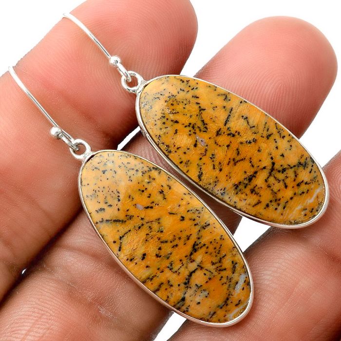 Russian Honey Dendrite Opal Earrings SDE86250 E-1001, 15x32 mm