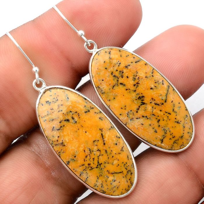 Russian Honey Dendrite Opal Earrings SDE86254 E-1001, 16x33 mm