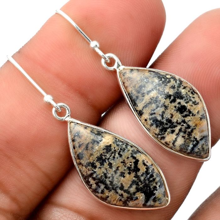 Russian Honey Dendrite Opal Earrings SDE86256 E-1001, 11x22 mm