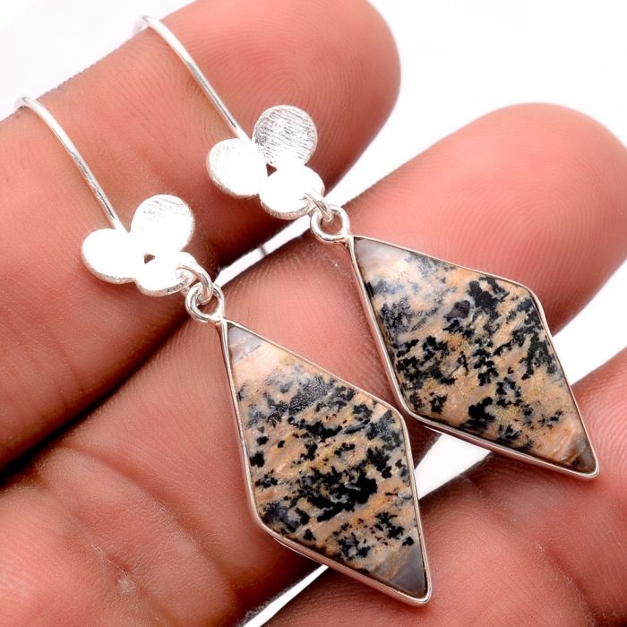 Russian Honey Dendrite Opal Earrings SDE86273 E-1094, 13x25 mm