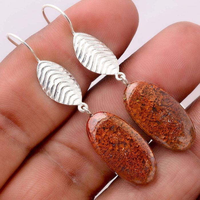 Red Moss Agate Earrings SDE86328 E-1203, 12x23 mm