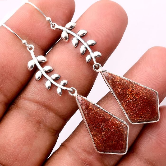 Red Moss Agate Earrings SDE86359 E-1238, 14x27 mm