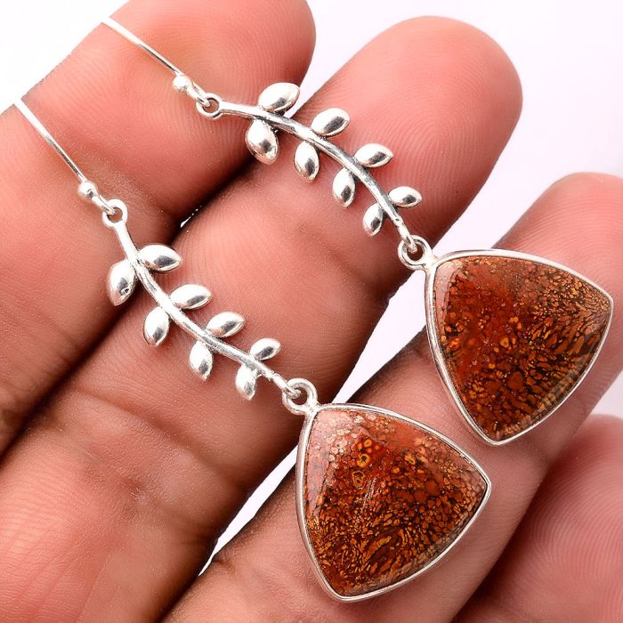 Red Moss Agate Earrings SDE86360 E-1238, 17x17 mm