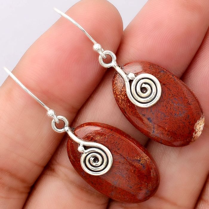 Red Moss Agate Earrings SDE86458 E-1137, 14x23 mm