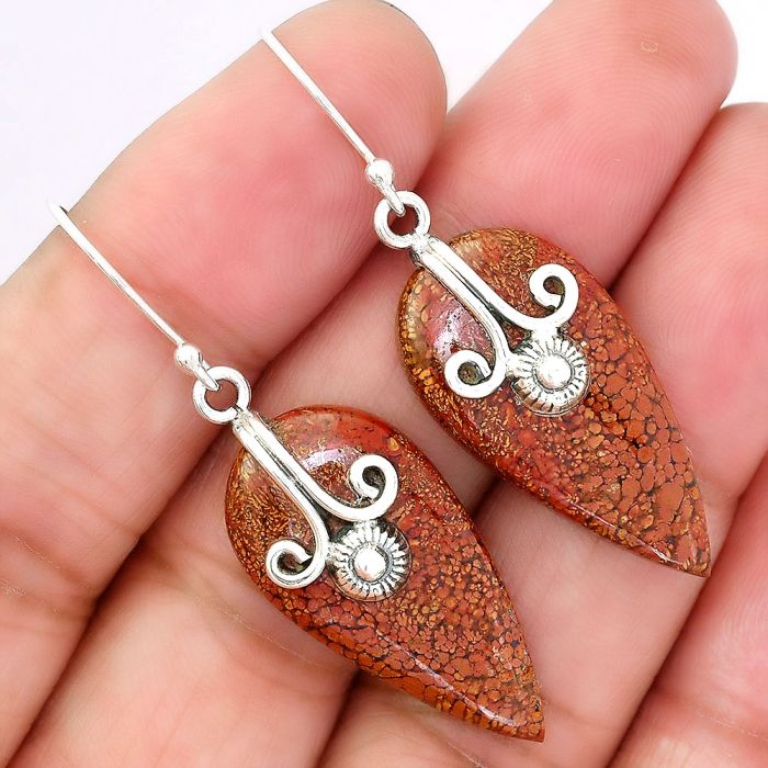 Red Moss Agate Earrings SDE86466 E-1137, 14x28 mm