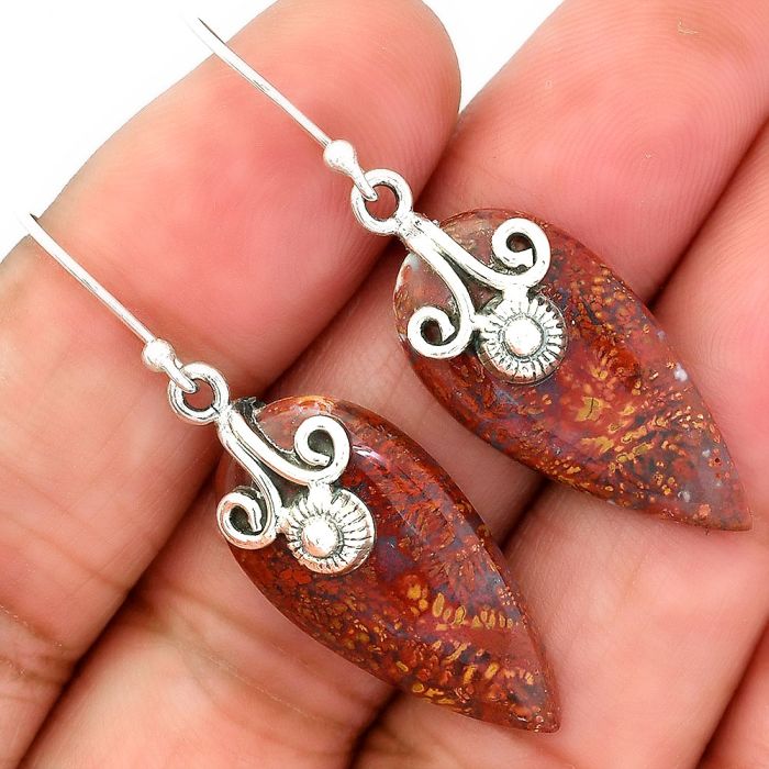 Red Moss Agate Earrings SDE86472 E-1137, 13x26 mm