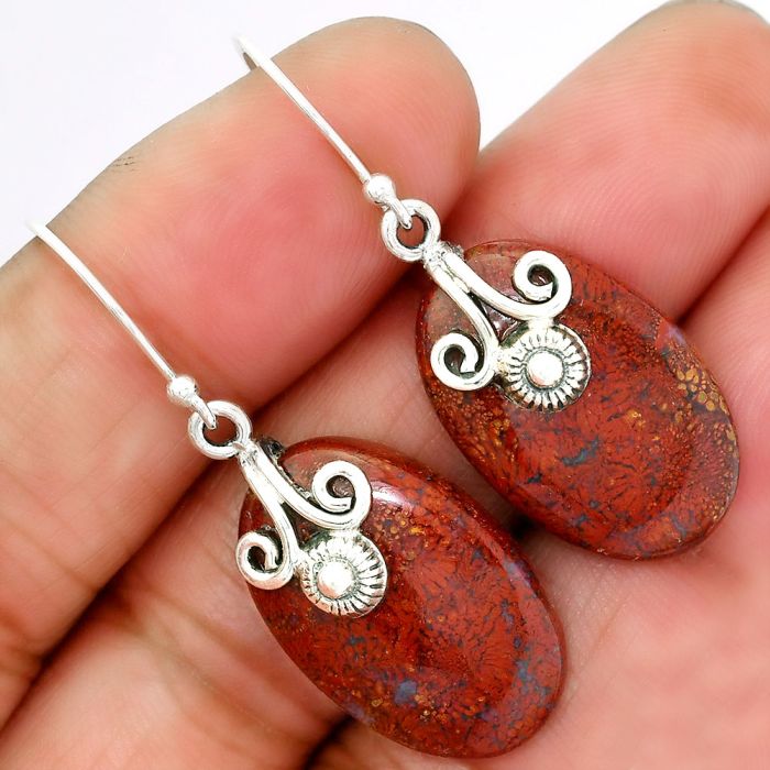 Red Moss Agate Earrings SDE86475 E-1137, 15x23 mm