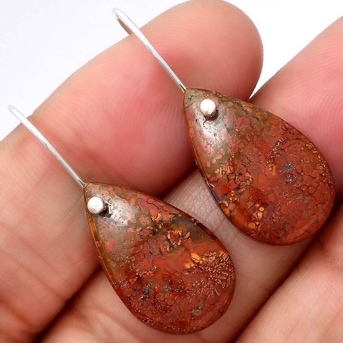 Red Moss Agate Earrings SDE86589 E-1082, 13x22 mm