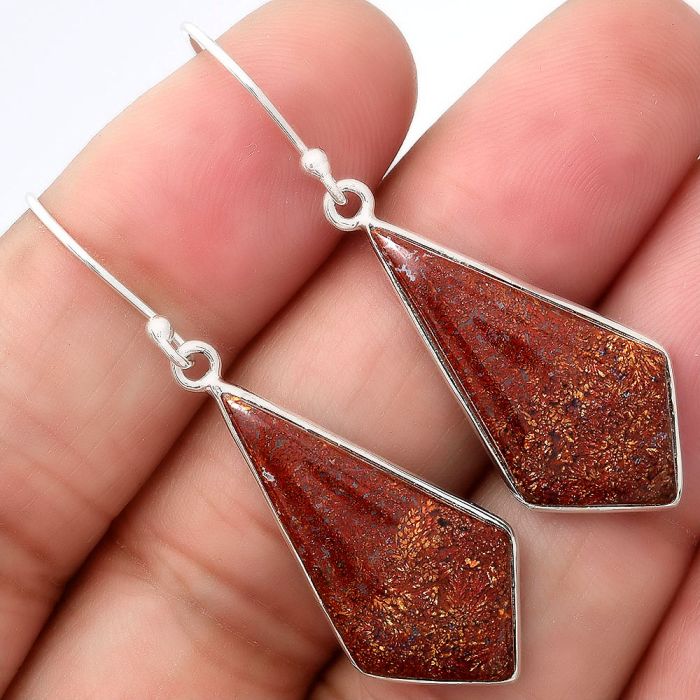 Red Moss Agate Earrings SDE86598 E-1001, 14x27 mm