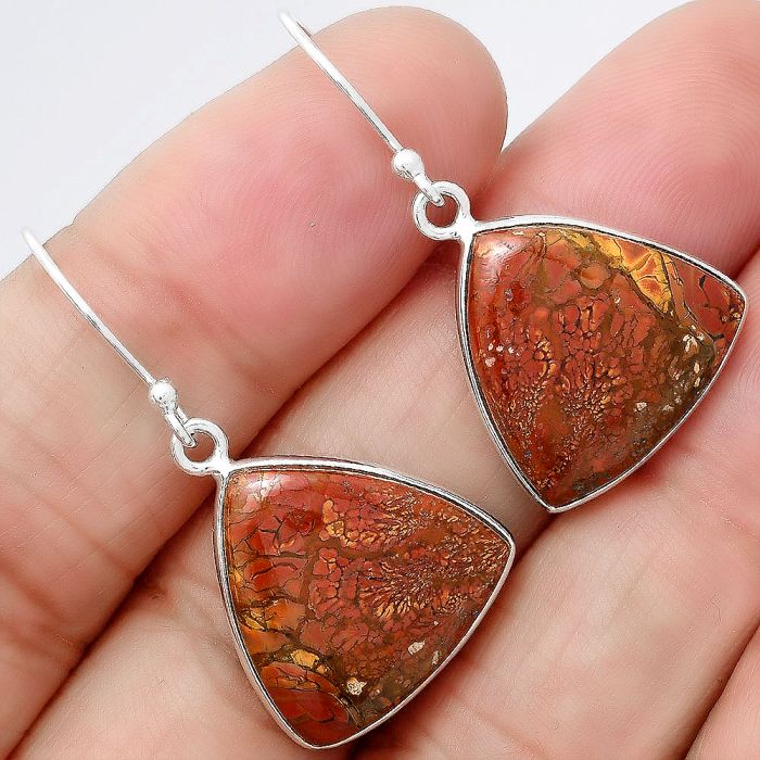 Red Moss Agate Earrings SDE86600 E-1001, 17x17 mm