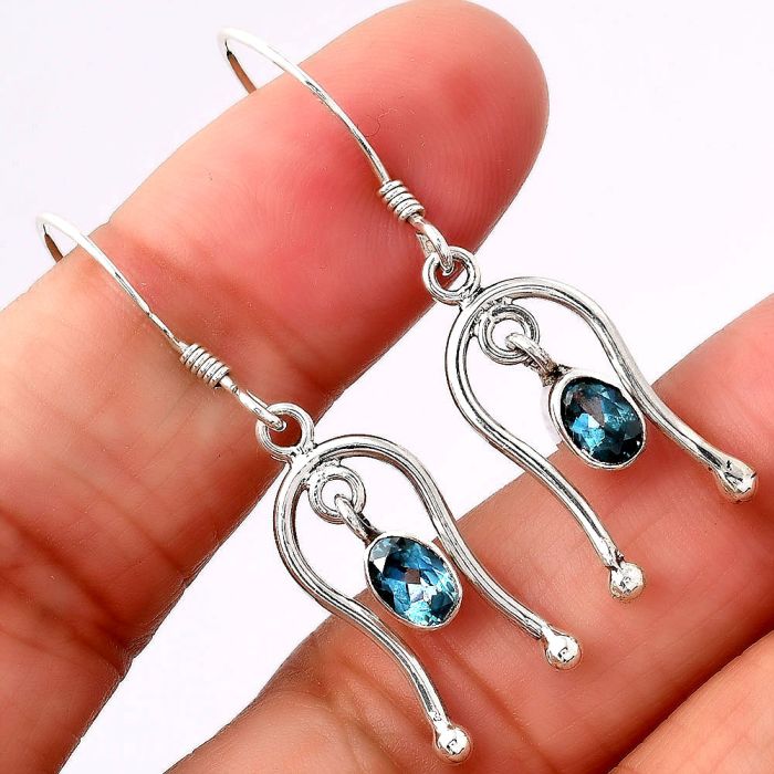 Lab Created London Blue Topaz Earrings SDE86740 E-1041, 4x6 mm